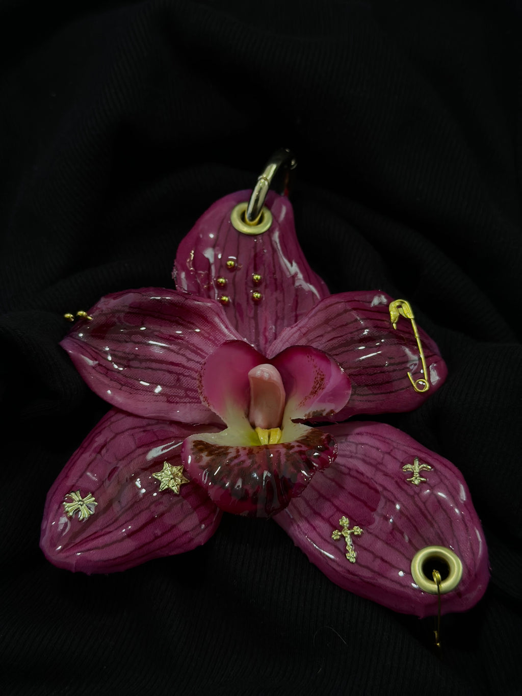 Dark Pink Orchid Pierced with Gold Hardware