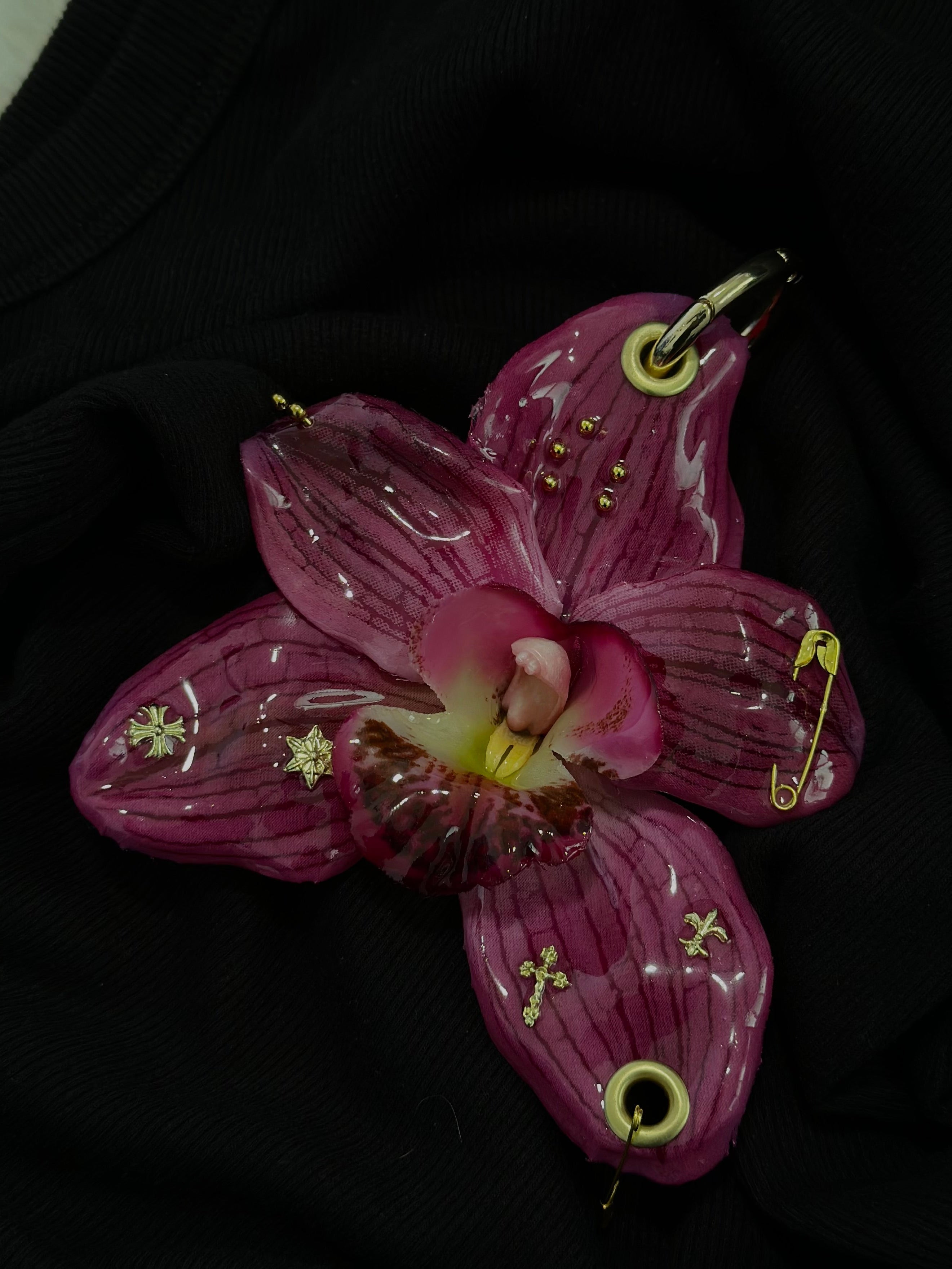 Dark Pink Orchid Pierced with Gold Hardware