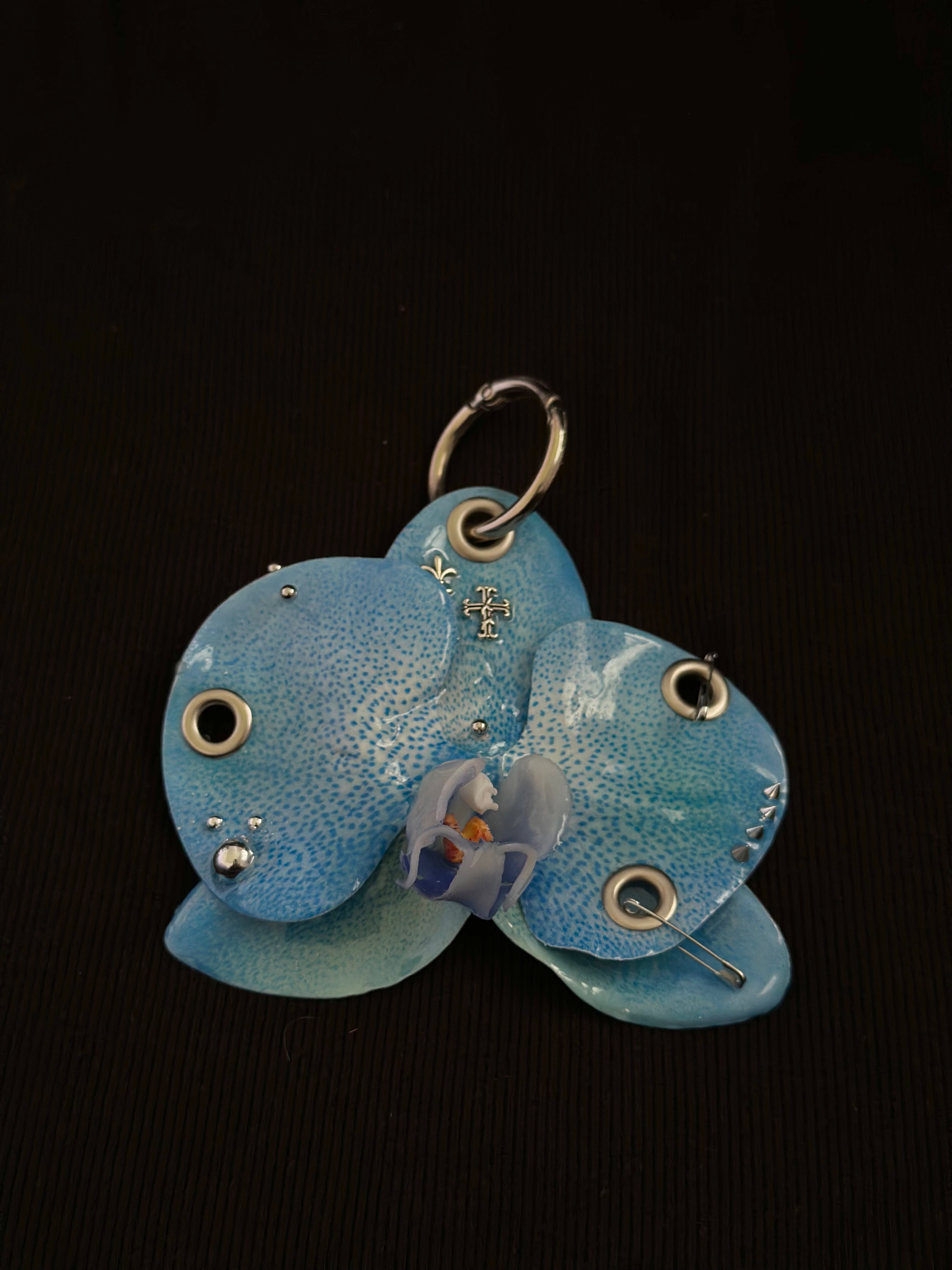 Blue Pierced Orchid with Silver Hardware