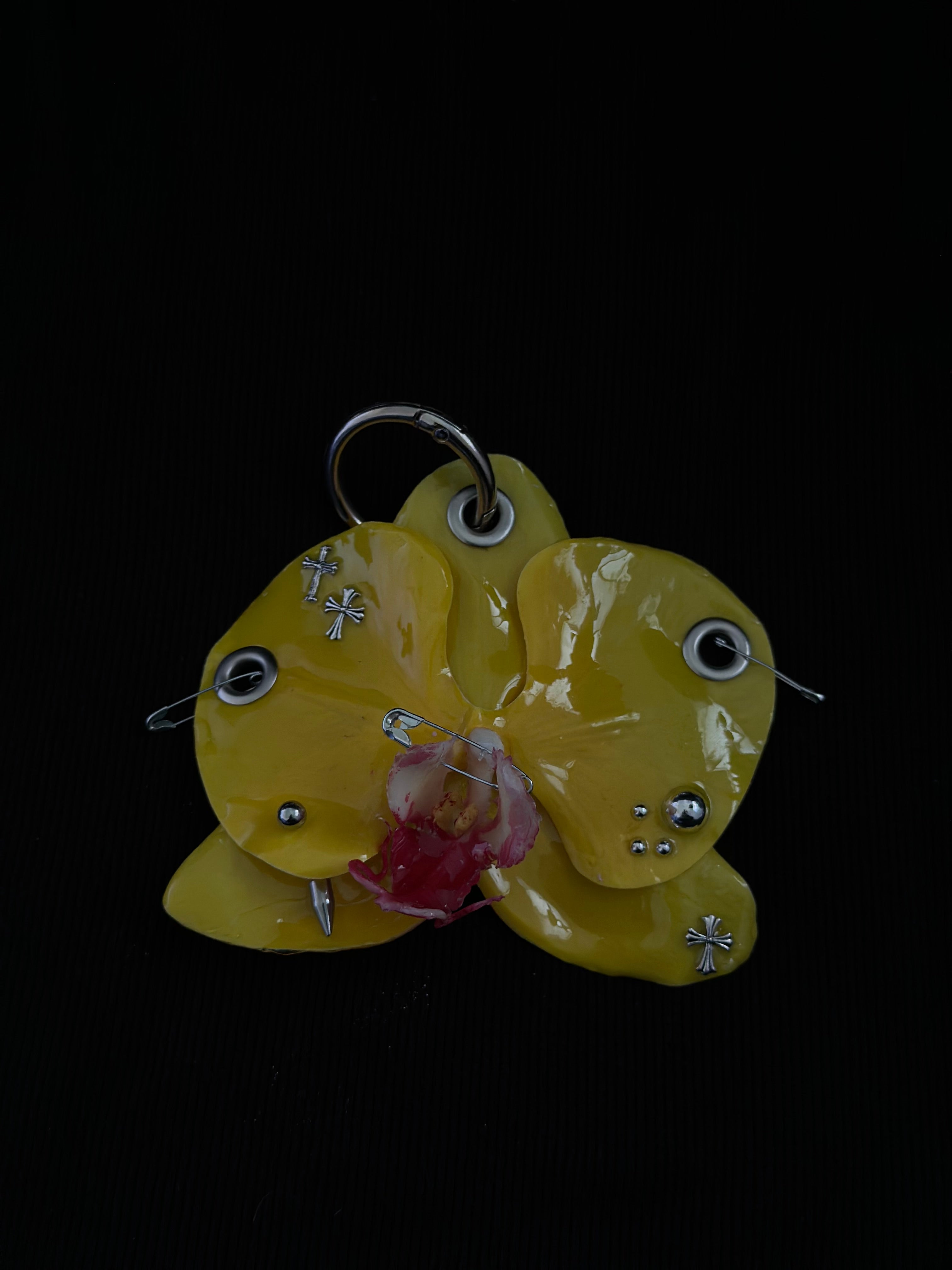 Yellow Pierced Orchid with Silver Hardware