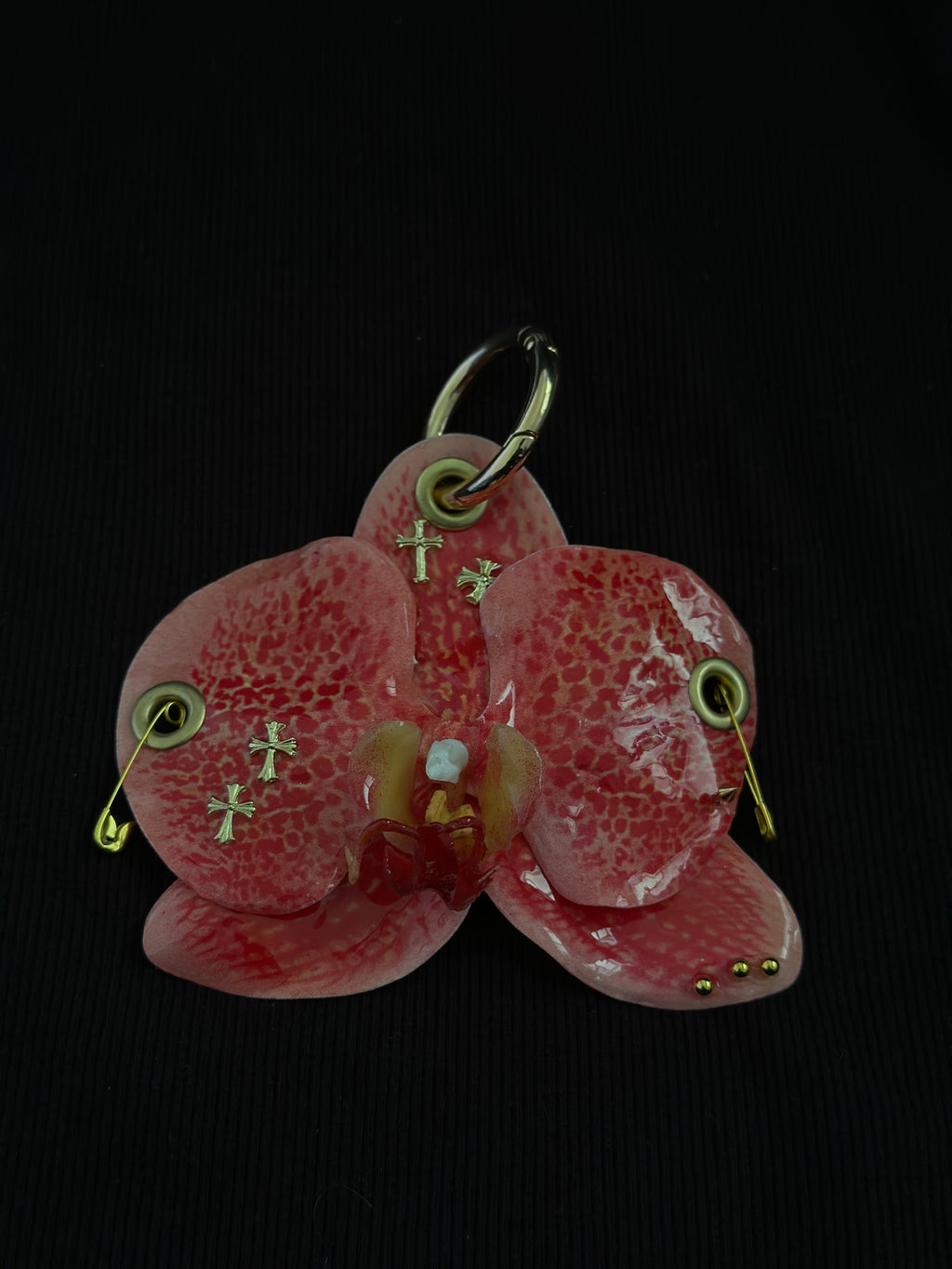 Orange Pierced Orchid with Gold Hardware