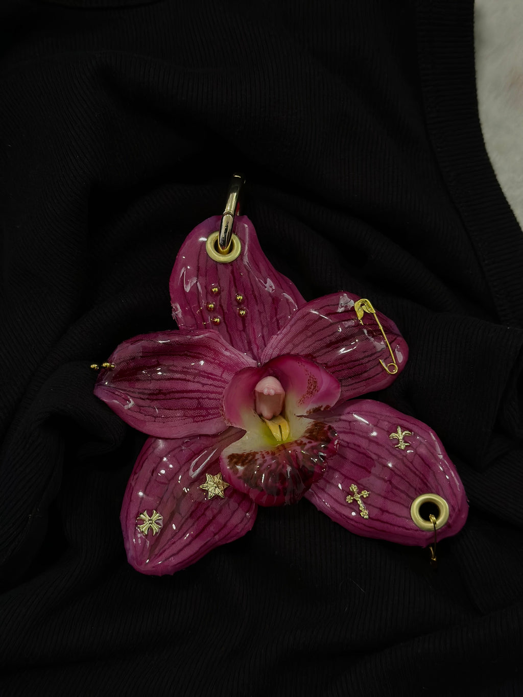 Dark Pink Orchid Pierced with Gold Hardware