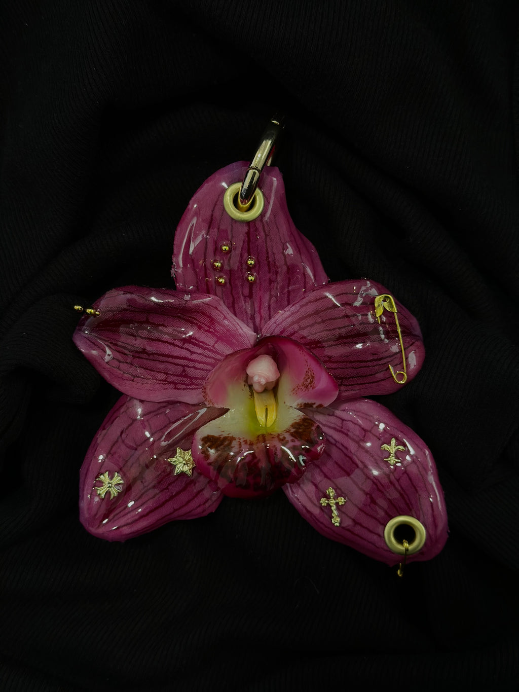Dark Pink Orchid Pierced with Gold Hardware