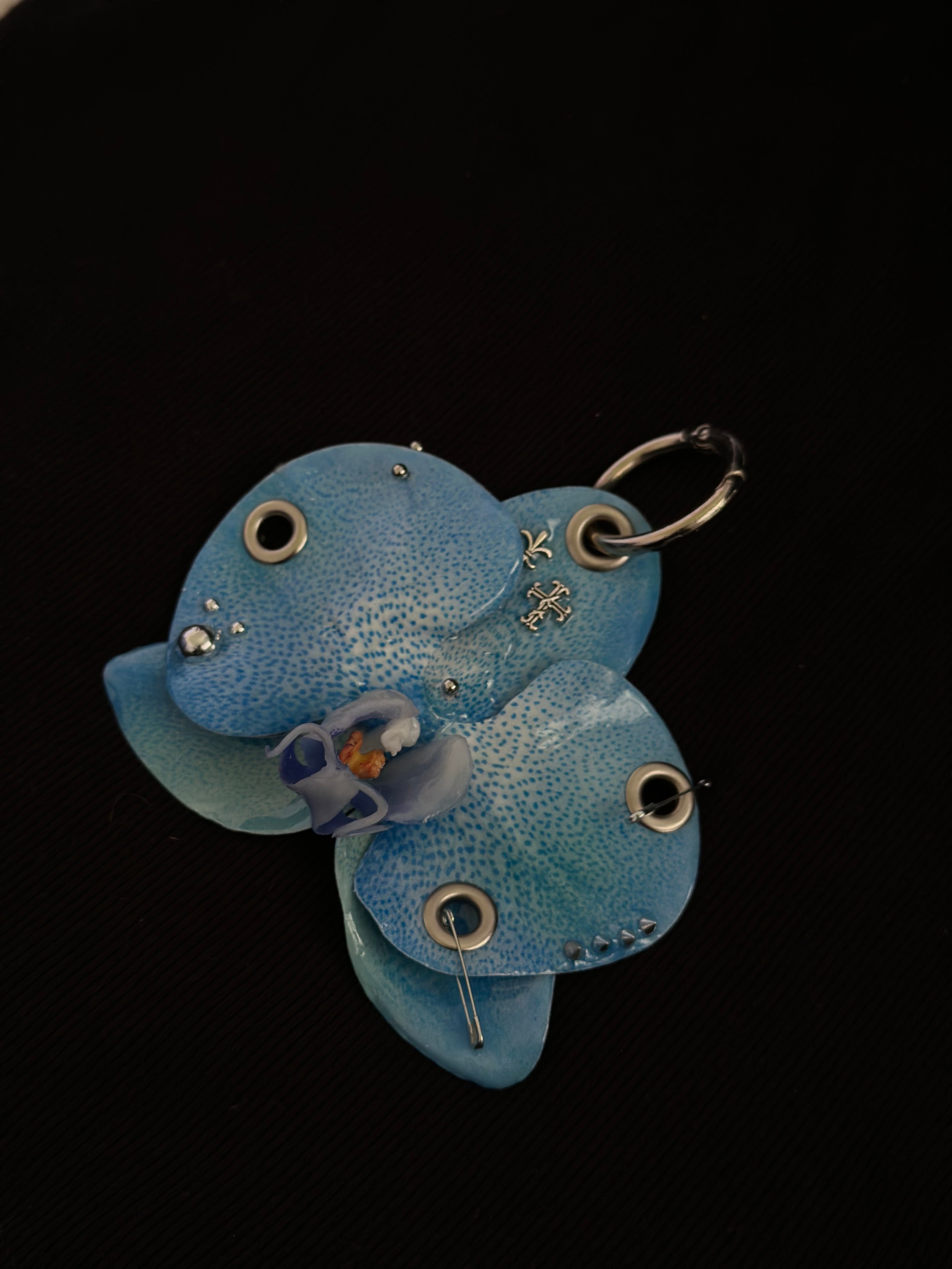 Blue Pierced Orchid with Silver Hardware