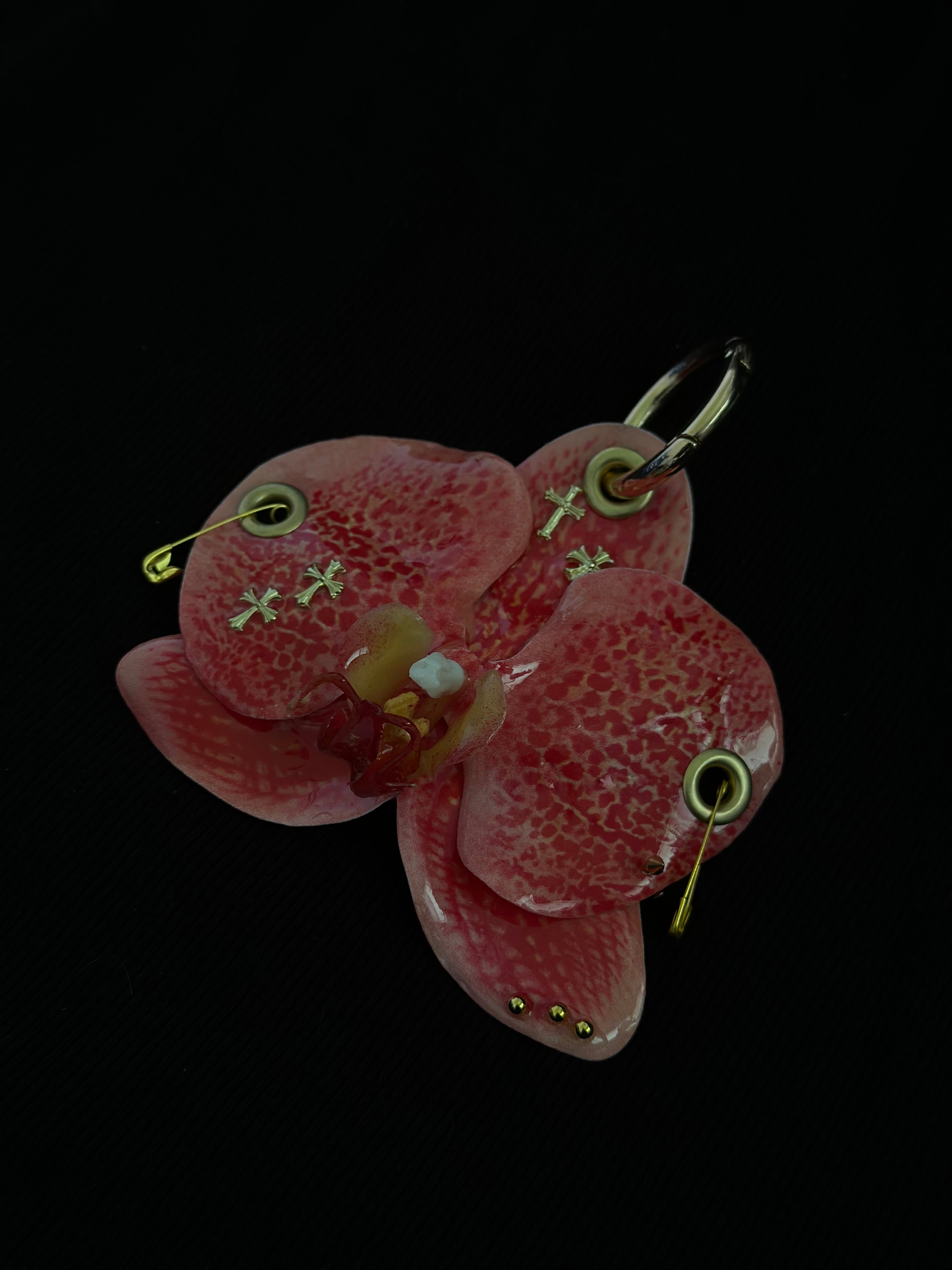 Orange Pierced Orchid with Gold Hardware