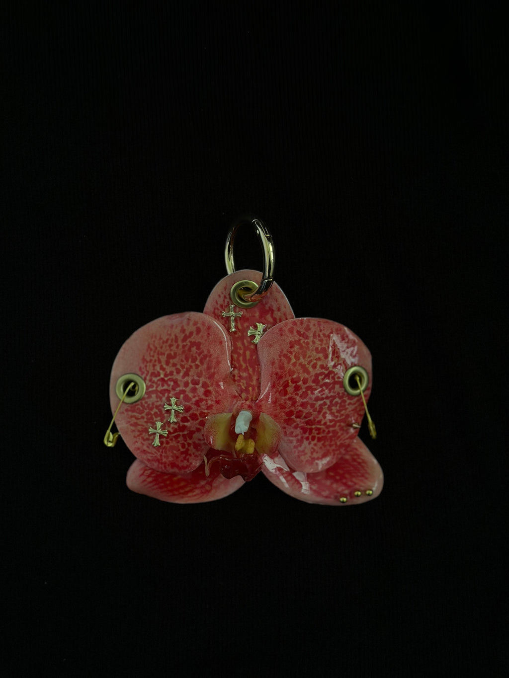 Orange Pierced Orchid with Gold Hardware