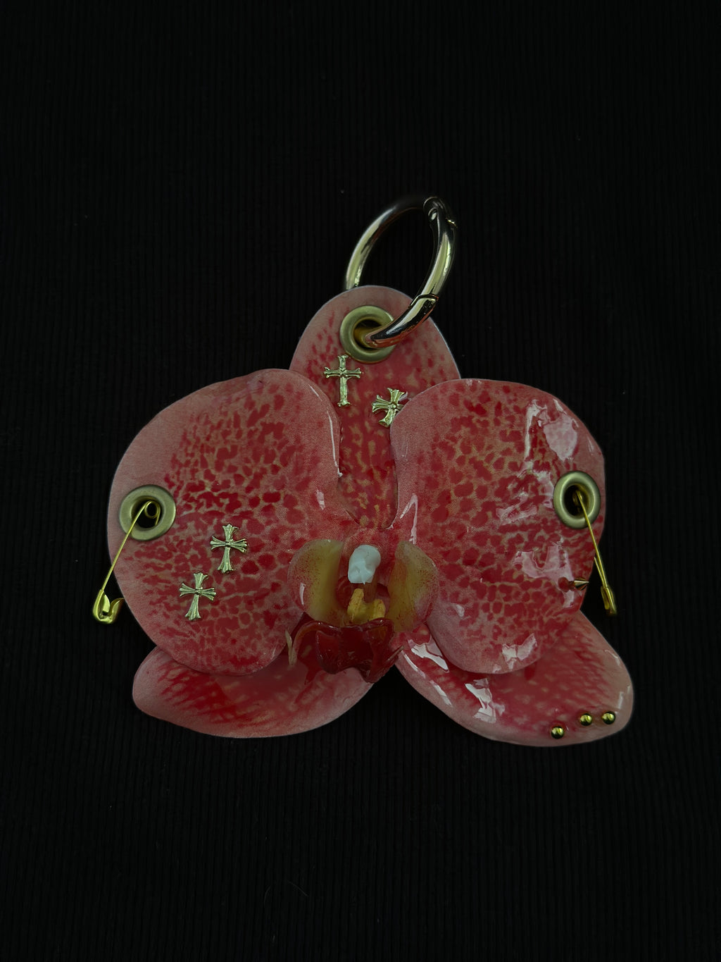 Orange Pierced Orchid with Gold Hardware