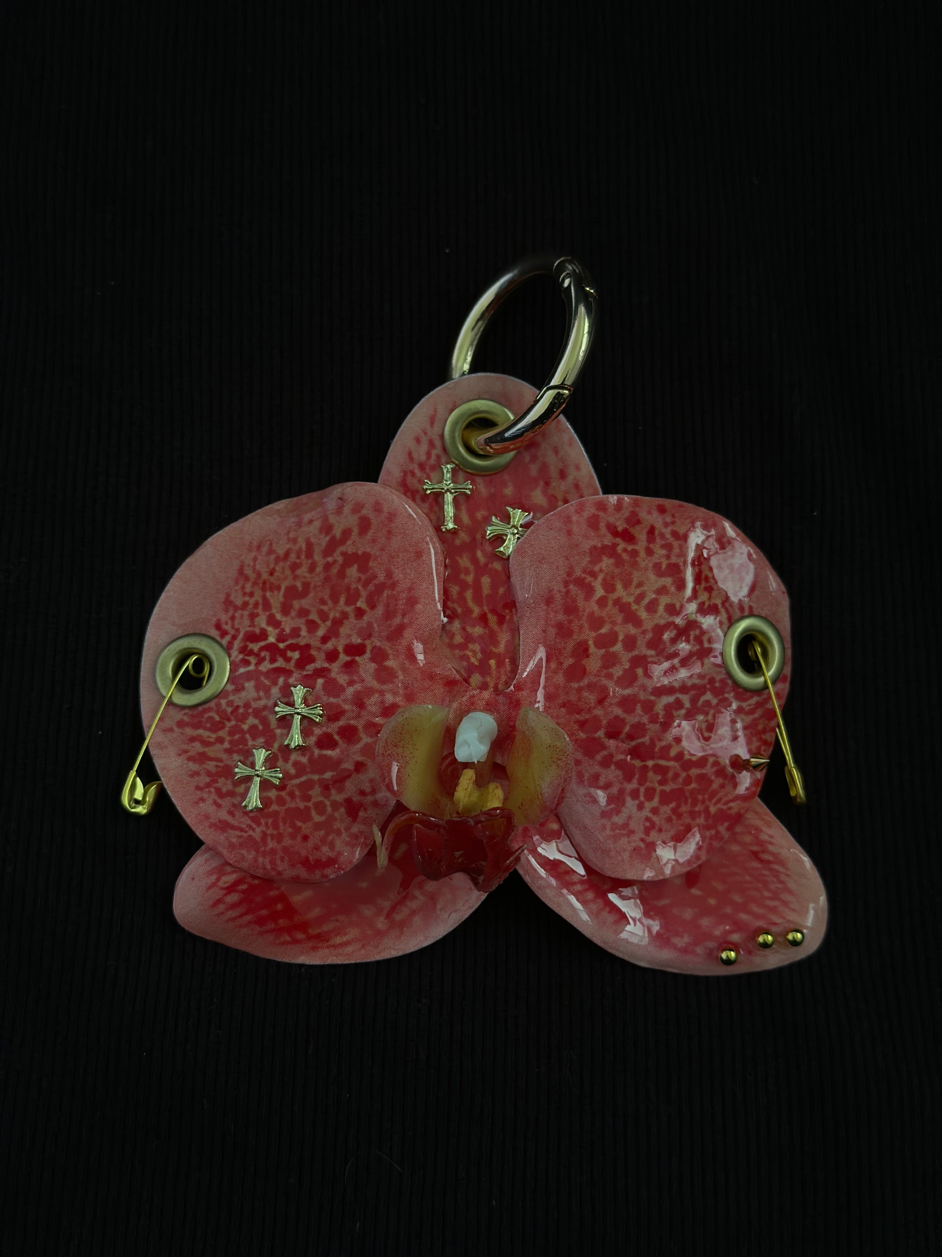 Orange Pierced Orchid with Gold Hardware
