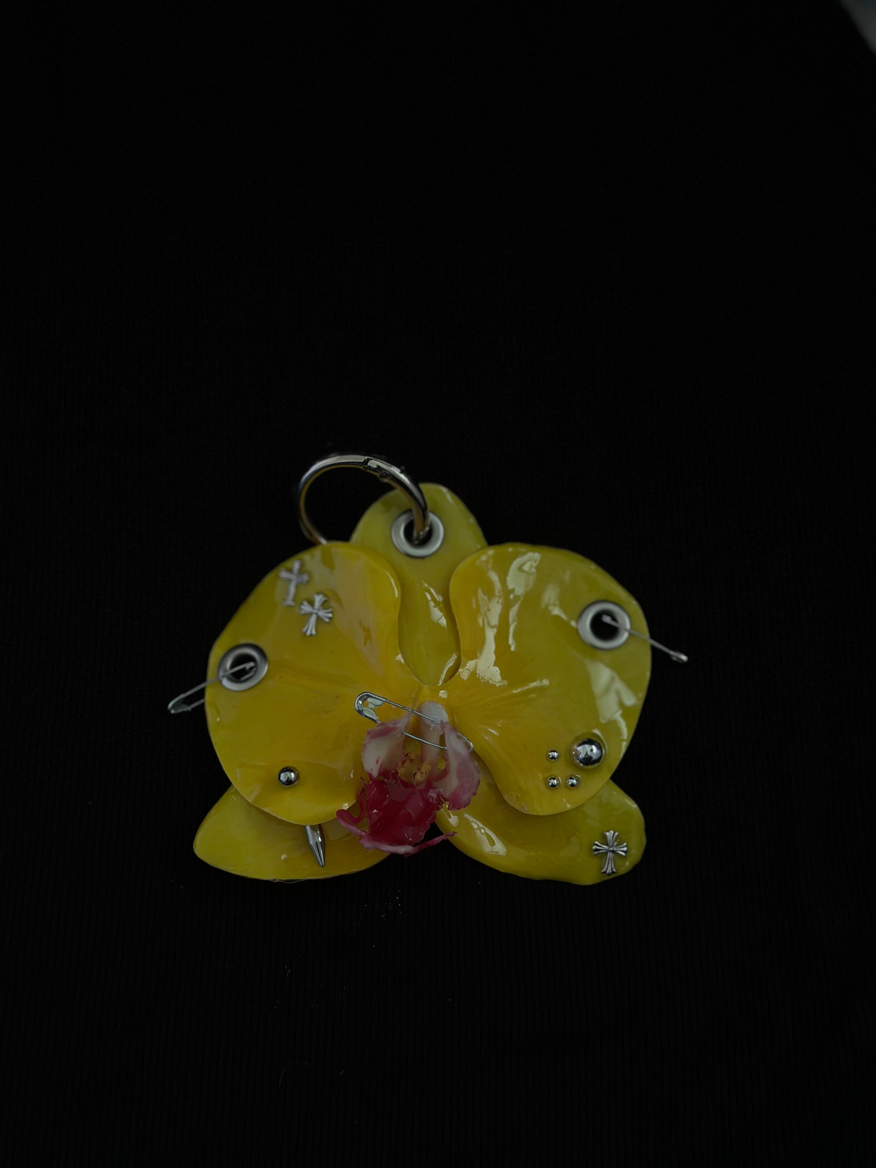 Yellow Pierced Orchid with Silver Hardware