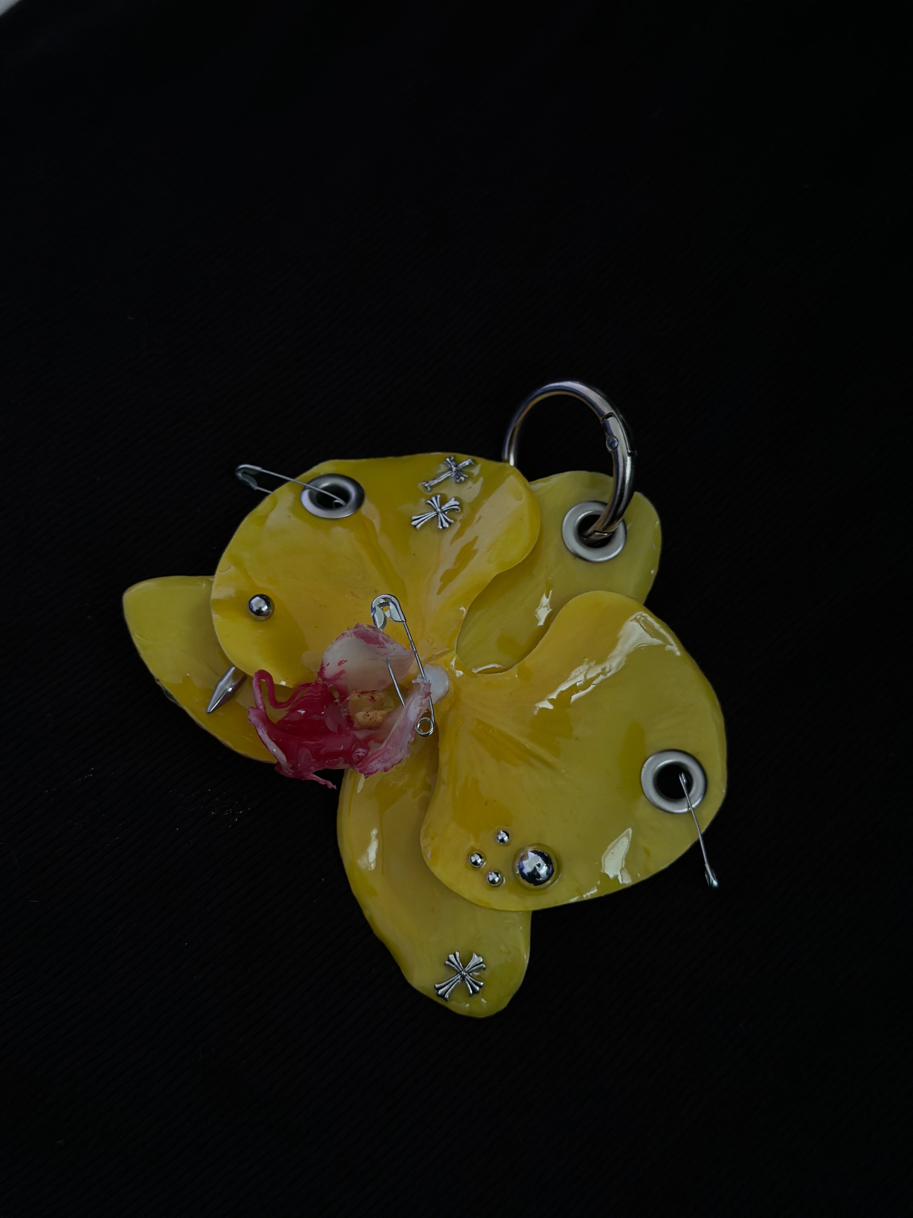 Yellow Pierced Orchid with Silver Hardware