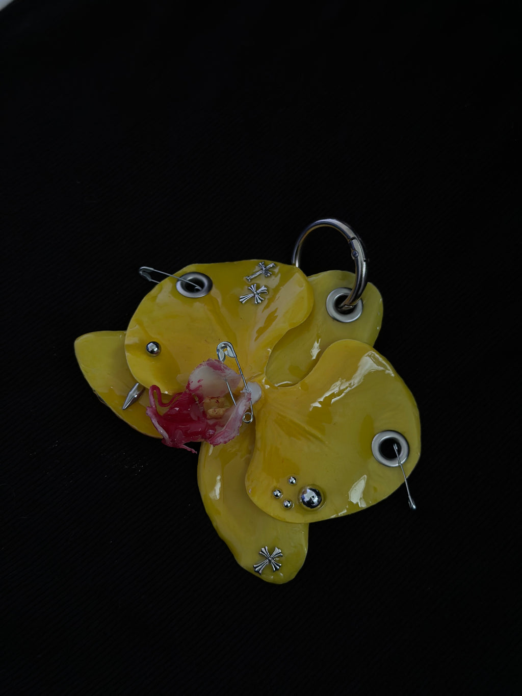 Yellow Pierced Orchid with Silver Hardware