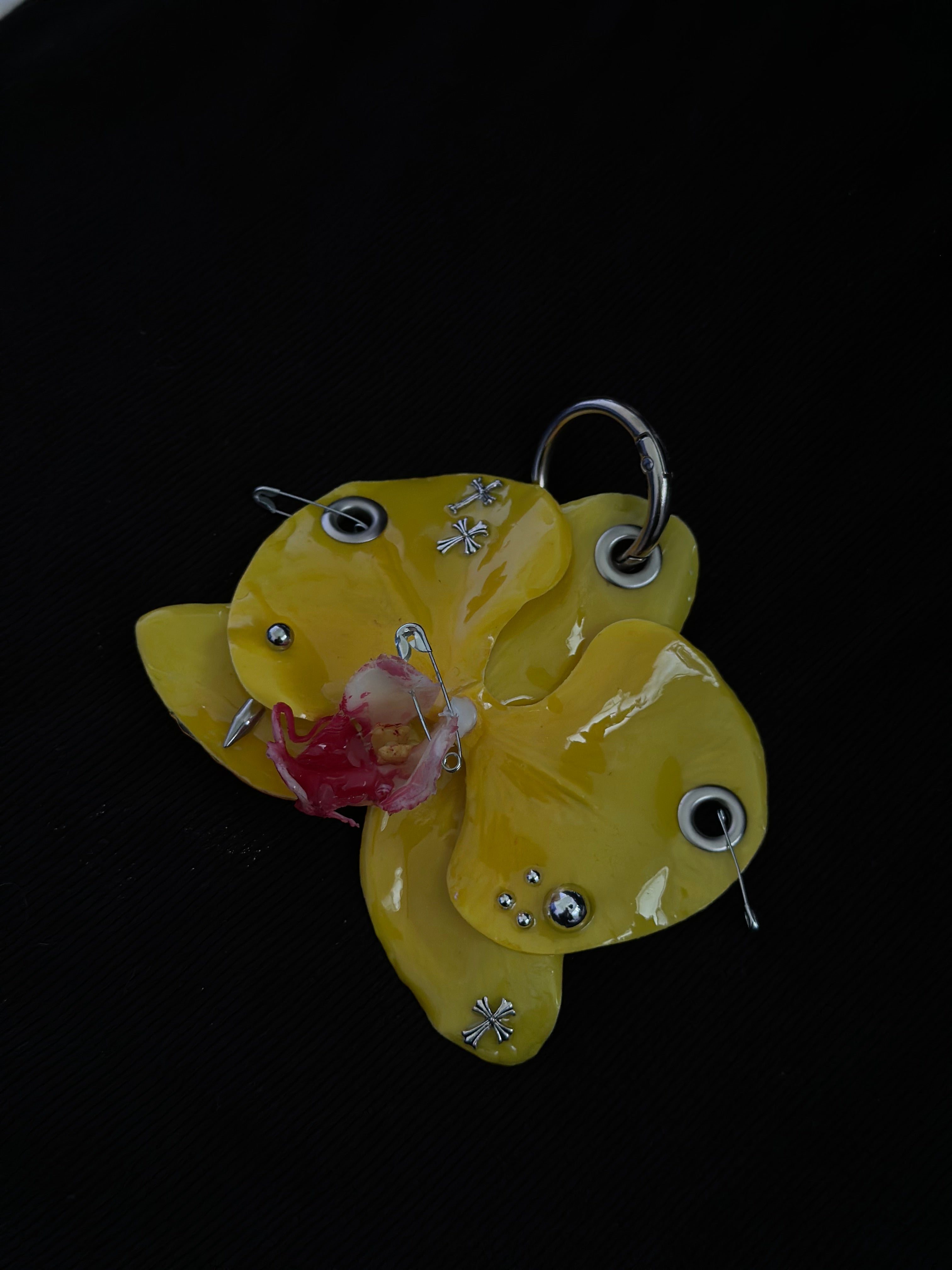 Yellow Pierced Orchid with Silver Hardware